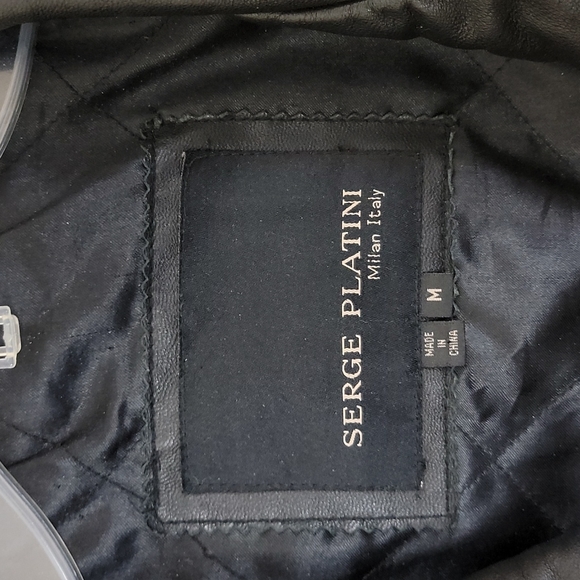 Serge Platini Black Leather Moto Bomber Jacket Milan Italy M - Picture 5 of 13